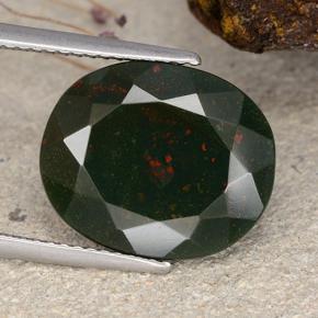 8.28 ct Green Bloodstone Gemstone, Bloodstone Gem in Oval Facet Shape for Sale.