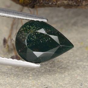 1.93 ct Green Bloodstone Gemstone, Bloodstone Gem in Pear Facet Shape for Sale.