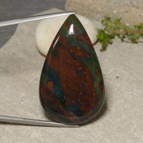 50.66 ct Multicolor Bloodstone Gemstone, Bloodstone Gem in Pear Cabochon Shape for Sale.