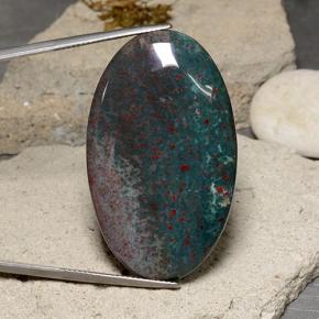 44.98 ct Multicolor Bloodstone Gemstone, Bloodstone Gem in Oval Cabochon Shape for Sale.