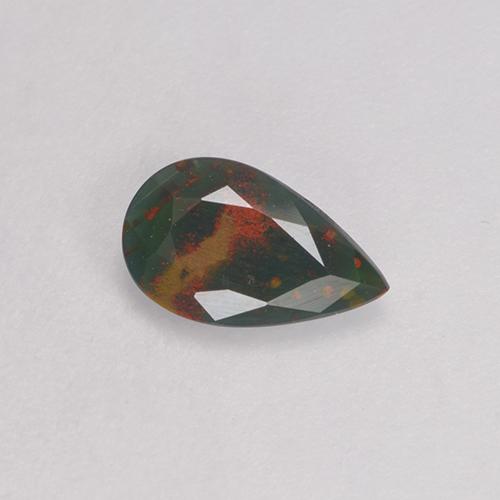 0.40 ct Green Bloodstone Gemstone, Bloodstone Gem in Pear Facet Shape for Sale.