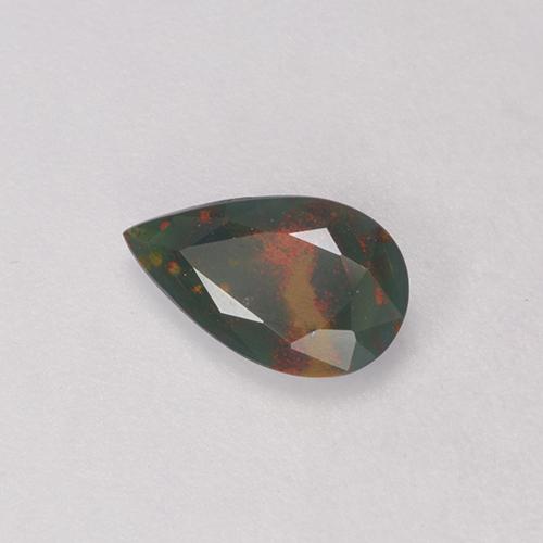 0.40 ct Green Bloodstone Stone, Natural Bloodstone in Pear Facet Shape for Sale