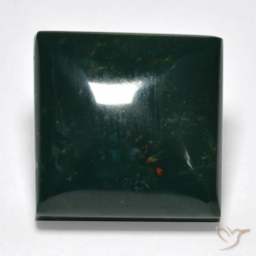 9.57ct Square Cabochon Green Bloodstone from Madagascar, Dimension 12.9 x 12.9mm, Opaque Clarity, Natural untreated gemstone, 1pc Bloodstone in Multicolor Green Color, Mohs Hardness of 6.5 - 7 suitable for daily wear jewelry, Photo A