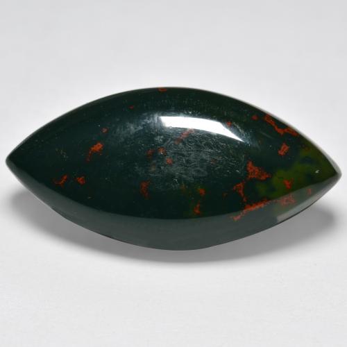 Forest Green Bloodstone Gem - 11.1ct Marquise Cabochon (ID: 561380)