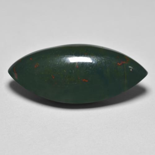 12.74 ct Green Bloodstone Gemstone, Bloodstone Gem in Marquise Cabochon Shape for Sale.