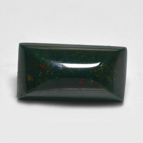 3.48 ct Green Bloodstone Gemstone, Bloodstone Gem in Baguette Sugarloaf Cabochon Shape for Sale.