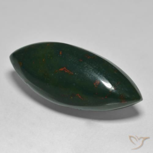 15.61 ct Green Bloodstone Stone, Natural Bloodstone in Marquise Cabochon Shape for Sale