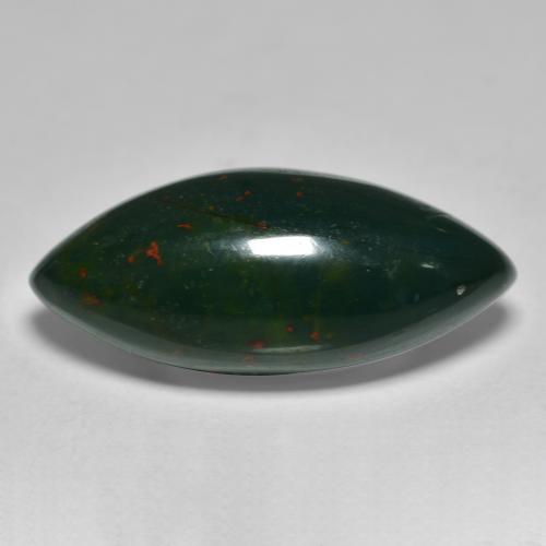 Multicolor Green Bloodstone Gem - 12.3ct Marquise Cabochon (ID: 562701)