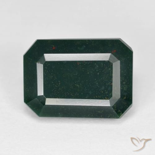 15,1 x 11,1mm grüner Blutstein im Octagon Stufenschliff aus Madagaskar, Gewicht 9,54 ct, Garantiert echter Edelstein in Opaque Reinheit, 1 Stück Blutstein - die Farbe ist Dunkelgrün, Mohs-Härte von 6,5 - 7 Geeignet für den täglichen Gebrauch im Schmuck, Photo A