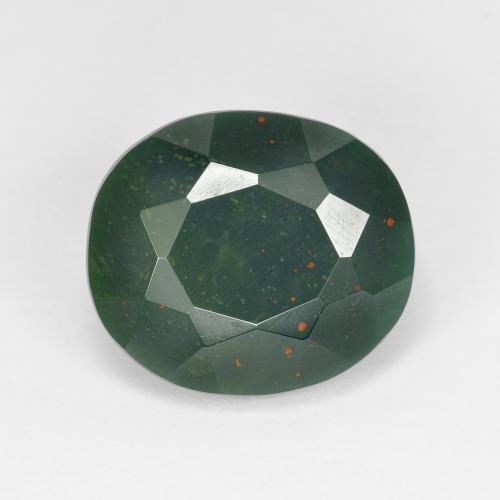12,2 x 10,6mm grüner Blutstein im Ovalschliff aus Madagaskar, Gewicht 5,36 ct, Garantiert echter Edelstein in Opaque Reinheit, 1 Stück Blutstein - die Farbe ist Dunkelgrün, Mohs-Härte von 6,5 - 7 Geeignet für den täglichen Gebrauch im Schmuck, Photo A