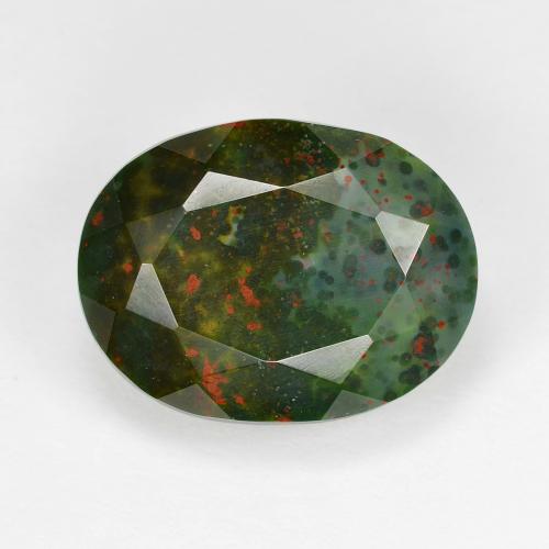 Jaspe Sanguin Vert oval facet 9,77 ct de Madagascar, dimension 15,6 x 12,1mm, pierre gemme naturelle Non traité, pureté Opaque , 1 pièce Jaspe Sanguin de couleur Vert et rouge, dureté Mohs de 6.5 à 7 convient aux bijoux de tous les jours, pierre de sagesse, Photo A