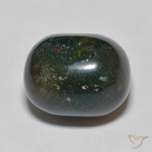 15,4 x 12,1mm ovaler grüner Blutstein aus Madagaskar, Gewicht von 15,81 ct, natürlicher Edelstein in Opaque Reinheit, 1 Stück ovaler Blutstein - Farbe: Waldgrün, Mohs-Härte von 6,5 - 7 Geeignet für den täglichen Gebrauch im Schmuck, Photo A
