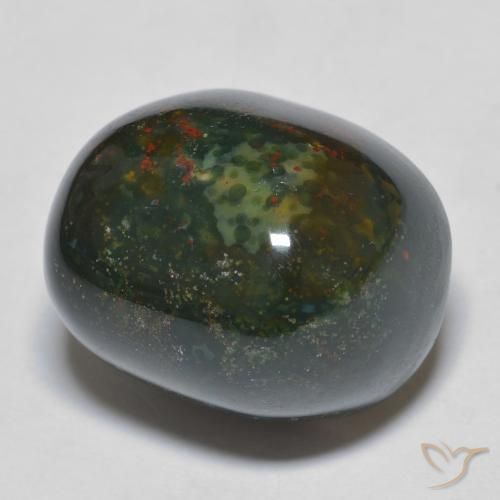 21.64 ct Green Bloodstone Stone, Natural Bloodstone in Oval Cabochon Shape for Sale