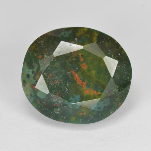 Jaspe Sanguin Vert Ovale 13,9 x 12,2mm de Madagascar, poids de 9,04 ct, pierre gemme naturelle Non traité de pureté Opaque , 1 pièce de pierre de sang oval facet, couleur : Vert et rouge, dureté de Mohs de 6.5 à 7 convient aux bijoux de tous les jours, pierre de sagesse, Photo A