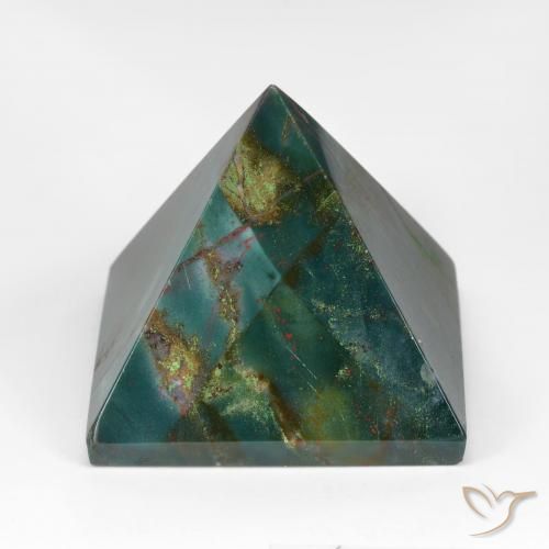 107.07 ct Green Bloodstone Stone, Natural Bloodstone in Pyramid Shape for Sale