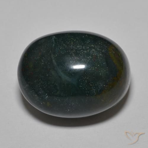 19,1 x 15mm ovaler grüner Blutstein aus Madagaskar, Gewicht 25,67 ct, 1 Stück Blutstein - Farbe: Vielfarbig-grün, natürlicher Edelstein in Opaque Reinheit, Mohs-Härte von 6,5 - 7 Geeignet für den täglichen Gebrauch im Schmuck, Photo A