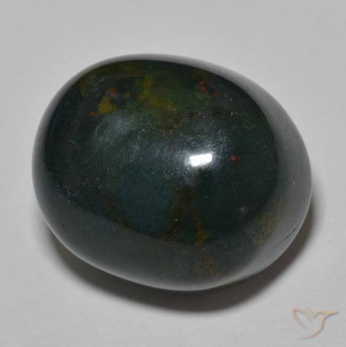 30.34 ct Green Bloodstone Stone, Natural Bloodstone in Oval Cabochon Shape for Sale