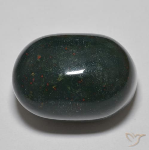 21,1 x 14,8mm ovaler grüner Blutstein aus Madagaskar, Gewicht von 37,19 ct, natürlicher Edelstein in Opaque Reinheit, 1 Stück ovaler Blutstein - Farbe: Mittleres Dunkelgrün, Mohs-Härte von 6,5 - 7 Geeignet für den täglichen Gebrauch im Schmuck, Photo A
