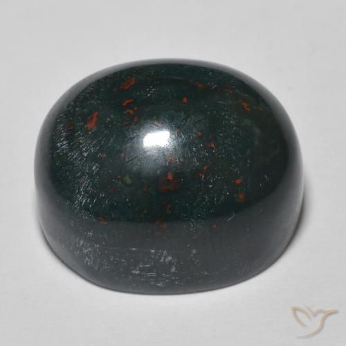Bloodstone Gemstone in 18.2 x 14.5 mm Size for Sale, Bloodstone Stone in Medium Dark Green Color