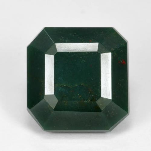 12.9 x 12.6mm Octagon Step Cut Green Bloodstone from Madagascar, Weight of 10.72ct, Natural untreated gemstone in Opaque Clarity, 1pc Bloodstone - the Color is Multicolor Green, Mohs Hardness of 6.5 - 7 suitable for daily wear jewelry, Photo A