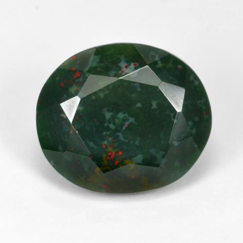 Jaspe Sanguin Vert foncé Ovale 10,72 ct de Madagascar, Dimension 15,5 x 13,4mm, Pierre gemme naturelle Non traité, pureté Opaque , 1 pièce de pierre de sang oval facet, dureté de Mohs de 6.5 à 7 convient aux bijoux de tous les jours, pierre de sagesse, Photo A