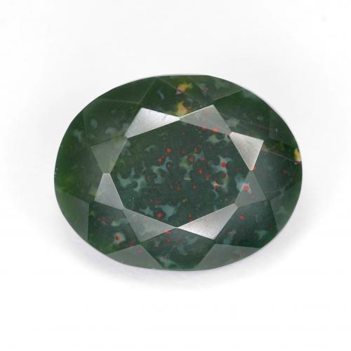 Jaspe Sanguin Vert moyen Ovale 7,41 ct de Madagascar, Dimension 14,8 x 11,8mm, Pierre gemme naturelle Non traité, pureté Opaque , 1 pièce de pierre de sang oval facet, dureté de Mohs de 6.5 à 7 convient aux bijoux de tous les jours, pierre de sagesse, Photo A