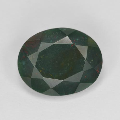Jaspe Sanguin Vert oval facet 5,51 ct de Madagascar, dimension 14,1 x 11,2mm, pierre gemme naturelle Non traité, pureté Opaque , 1 pièce Jaspe Sanguin de couleur Vert grisâtre, dureté Mohs de 6.5 à 7 convient aux bijoux de tous les jours, pierre de sagesse, Photo A