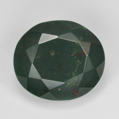 Jaspe Sanguin Vert Ovale 14,5 x 12,8mm de Madagascar, poids de 8,74 ct, pierre gemme naturelle Non traité de pureté Opaque , 1 pièce de pierre de sang oval facet, couleur : Vert multicolore, dureté de Mohs de 6.5 à 7 convient aux bijoux de tous les jours, pierre de sagesse, Photo A