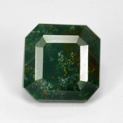 Jaspe Sanguin Vert Octogone / coupe Émeraude 12,3 x 12,2mm de Madagascar, poids de 8,62 ct, pierre gemme naturelle Non traité de pureté Opaque , 1 pièce de pierre de sang octagon step cut, couleur : Vert moyen, dureté de Mohs de 6.5 à 7 convient aux bijoux de tous les jours, pierre de sagesse, Photo A