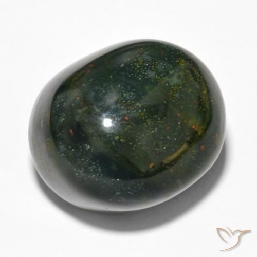 18,2 x 15,6mm grüner Blutstein im Oval-Cabochon Schliff aus Madagaskar, Gewicht 28,48 ct, Garantiert echter Edelstein in Opaque Reinheit, 1 Stück Blutstein - die Farbe ist Vielfarbig-grün, Mohs-Härte von 6,5 - 7 Geeignet für den täglichen Gebrauch im Schmuck, Photo A
