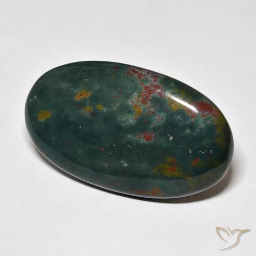 27.27 ct Green Bloodstone Stone, Natural Bloodstone in Oval Cabochon Shape for Sale