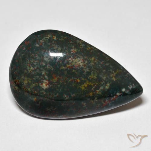 31.68 ct Green Bloodstone Stone, Natural Bloodstone in Pear Cabochon Shape for Sale