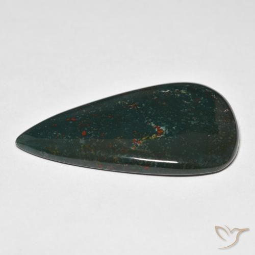 Bloodstone Gemstone in 37.6 x 22.6 mm Size for Sale, Bloodstone Stone in Dark Green Color