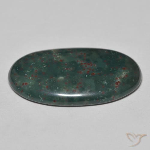 Bloodstone Gemstone in 29.3 x 18.2 mm Size for Sale, Bloodstone Stone in Dark Green Color