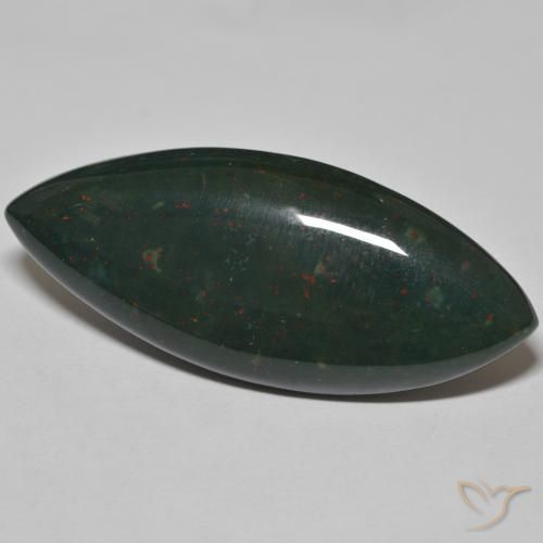 49.29 ct Green Bloodstone Stone, Natural Bloodstone in Marquise Cabochon Shape for Sale