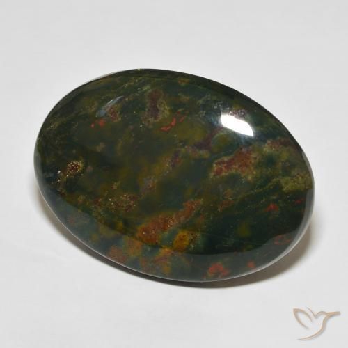 39.09 ct Green Bloodstone Stone, Natural Bloodstone in Oval Cabochon Shape for Sale