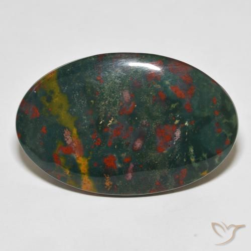 25.69 ct Green Bloodstone Gemstone, Bloodstone Gem in Oval Cabochon Shape for Sale.