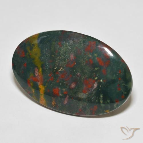 25.69 ct Green Bloodstone Stone, Natural Bloodstone in Oval Cabochon Shape for Sale