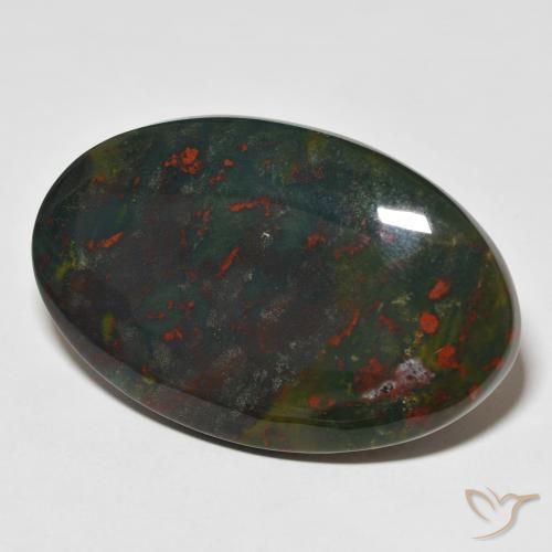 34.27 ct Green Bloodstone Stone, Natural Bloodstone in Oval Cabochon Shape for Sale