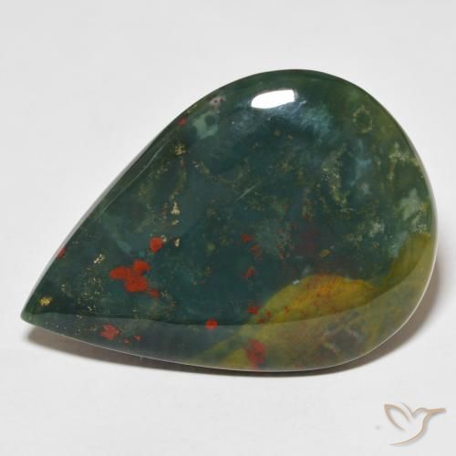 25.40ct Natural Green and Red Bloodstone, Pear Shape, Opaque