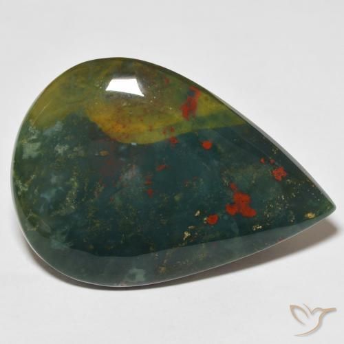 25.40 ct Green Bloodstone Stone, Natural Bloodstone in Pear Cabochon Shape for Sale
