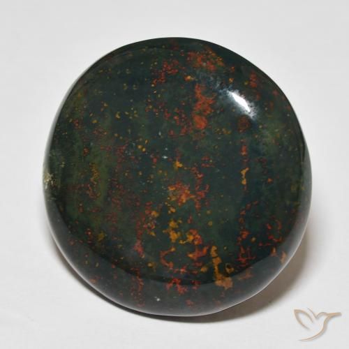 34.68 ct Green Bloodstone Stone, Natural Bloodstone in Round Cabochon Shape for Sale