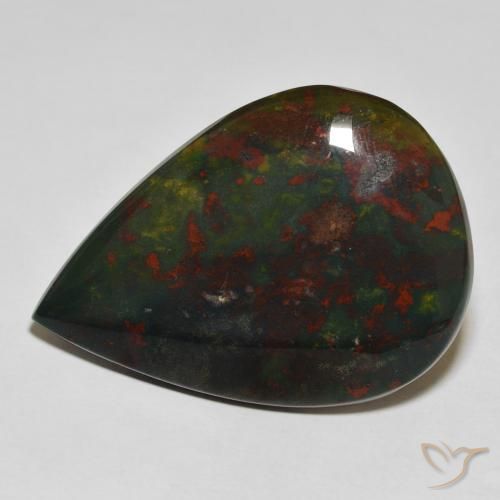 33.07ct Natural Green and Red Bloodstone, Pear Shape, Opaque