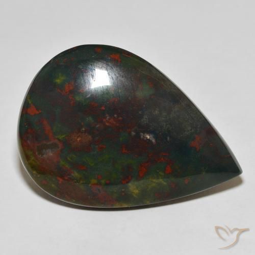 33.07 ct Green Bloodstone Stone, Natural Bloodstone in Pear Cabochon Shape for Sale