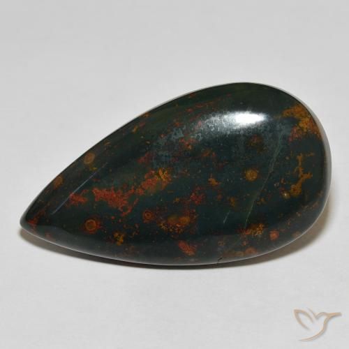 38.54 ct Pear Bloodstone, 38.2 x 21.1 mm From Madagascar, Photo A