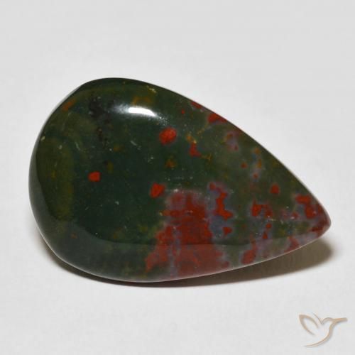 22.06 ct Green Bloodstone Stone, Natural Bloodstone in Pear Cabochon Shape for Sale