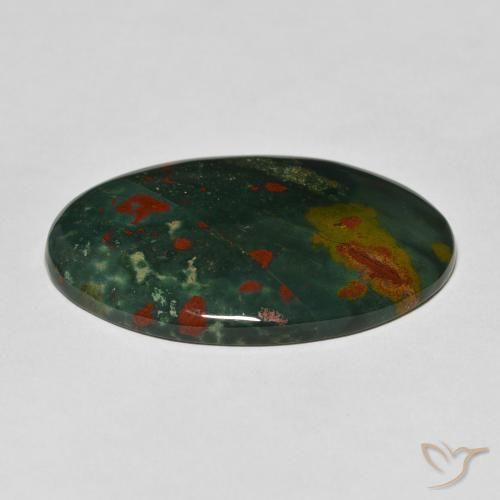 Bloodstone Gemstone in 38.6 x 24.7 mm Size for Sale, Bloodstone Stone in Dark Green Color