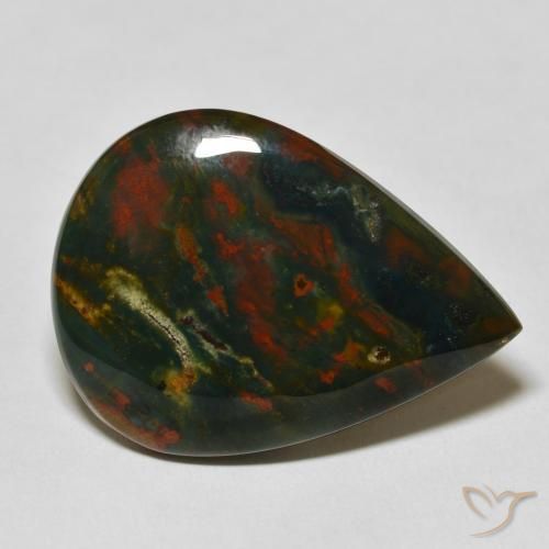 26.03ct Natural Green and Red Bloodstone, Pear Shape, Opaque