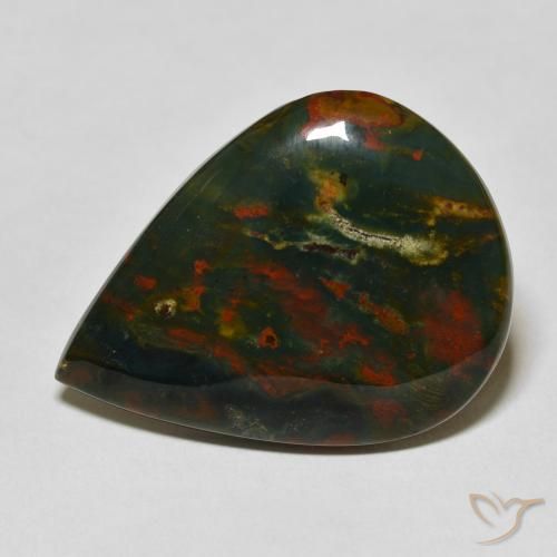 26.03 ct Green Bloodstone Stone, Natural Bloodstone in Pear Cabochon Shape for Sale