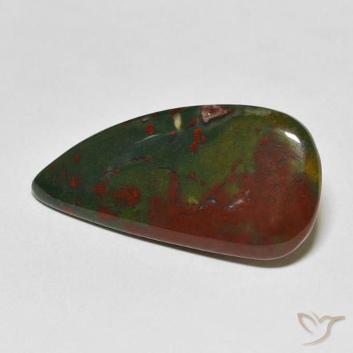 17.16 ct Green Bloodstone Stone, Natural Bloodstone in Pear Cabochon Shape for Sale